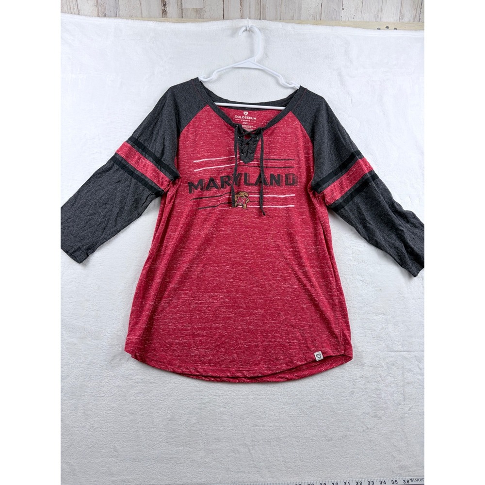 Colosseum Maryland Terrapins Lace-Up Raglan‎ Shirt Women's XXL Red